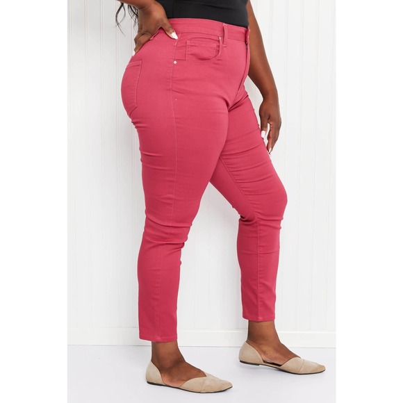 Walk the Line Full Size High Rise Skinny Jeans in Rose - Picture 6 of 8